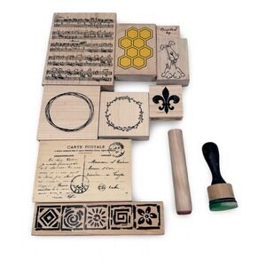 Hobby Lobby Paper Studio Wood Rubber Stamp Lot Vintage Postcard Music Honeycomb